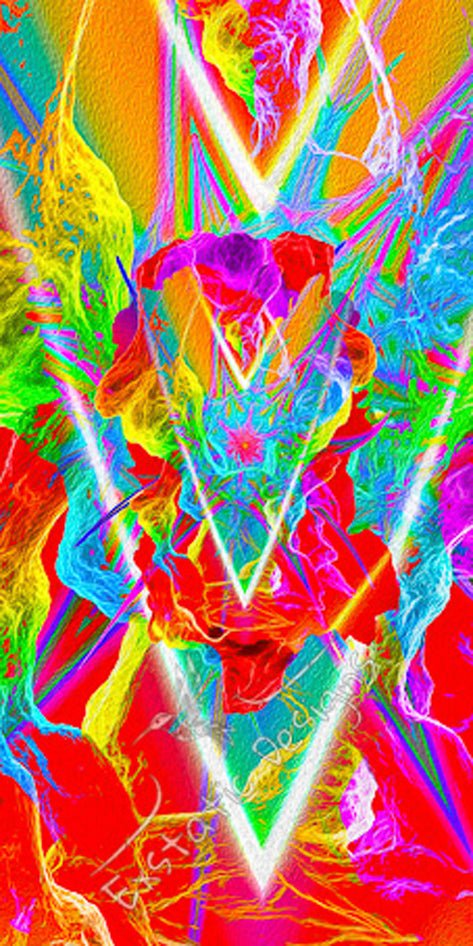 Serviette tantra 200x100 cm – design triangle inversé, feu sacré et couleurs flamboyantes, création signée Xavier Gaillot